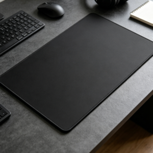 Extended gaming desk mat; finely woven fabric; waterproof, non-slip, and stitched-edge; dual-use for office and gaming.