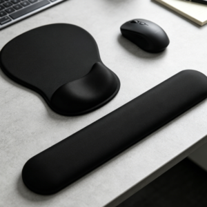 Ergonomic gel wrist-rest mouse pad; non-slip base; comfortable wrist support for home and gaming.