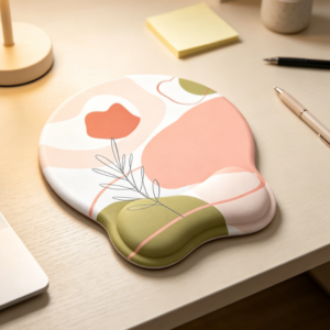 Rose-themed gel wrist-rest mouse pad; smooth surface; non-slip PU base; relieves wrist soreness; office-friendly.