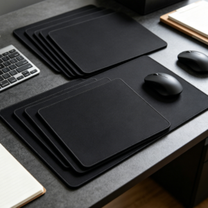 50 basic mouse pads; waterproof, non-slip rubber base; stitched edges; universal compatibility.