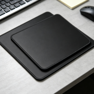 Multi-pack black universal mouse pads; washable Lycra surface; non-slip PU base; fully stitched edges.