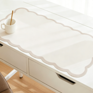 Beige PU Leather Fan-Shaped Desk Mat