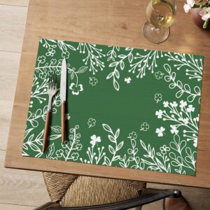 Dark Floral Pattern Plastic Dining Placemats Set of 4, Textured Surface Washable Table Mats, Decorative Mats for Kitchen, Daily Meals and Party Events