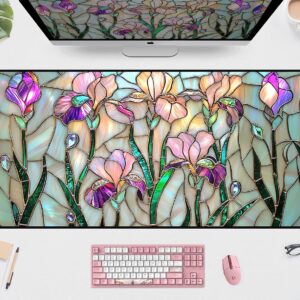 Bright Floral Pattern Extended Gaming Desktop Mat, Large Integrated Keyboard And Mouse Pad, Stylish Desk Surface Protector Designed For Female Users, Office And Home Use